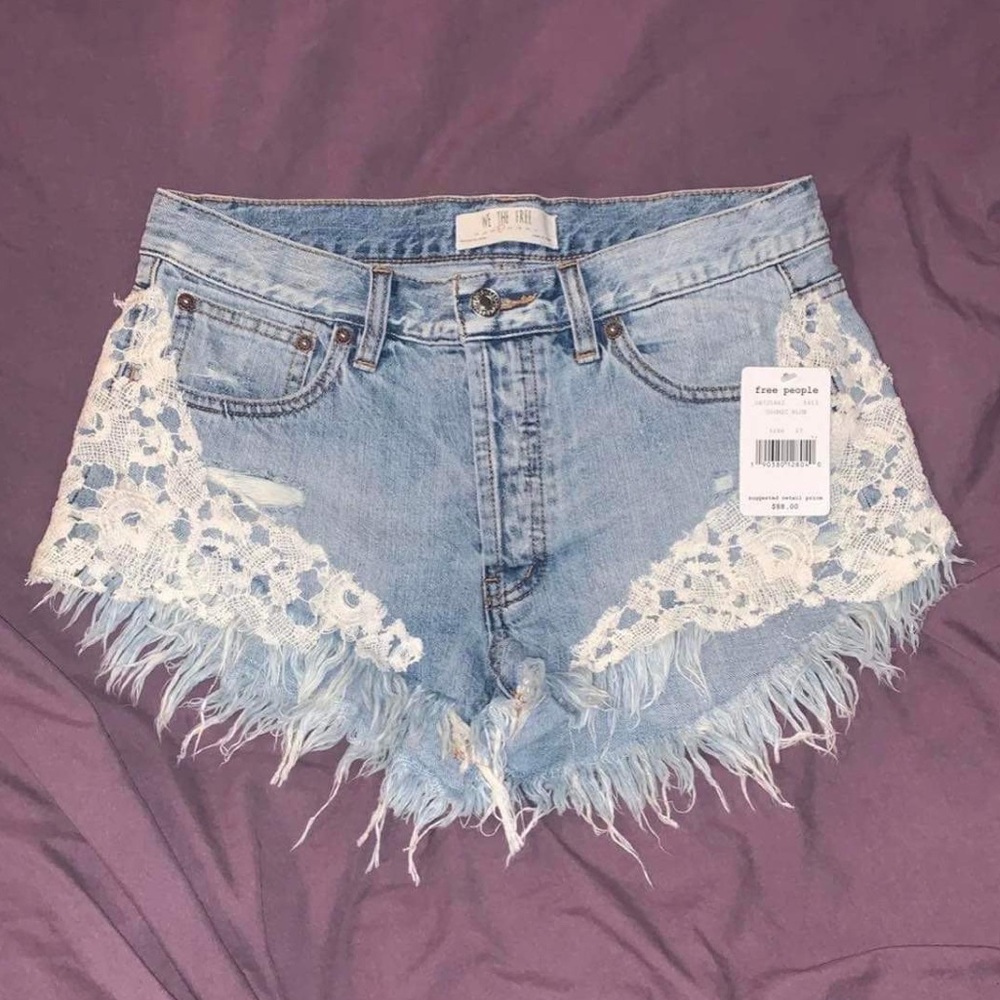 Free the people lace and denim shorts